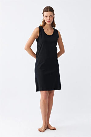 Giyim Kadın Kalın Askılı Penye Gecelik Siyah