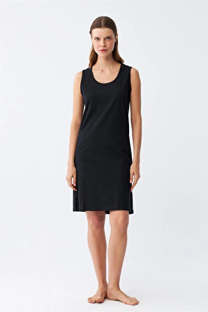 Giyim Kadın Kalın Askılı Penye Gecelik Siyah