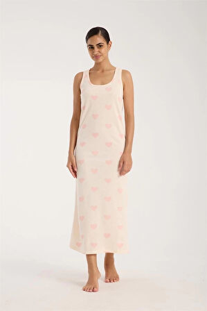 Giyim Kadın Kalın Askılı Yırtmaçlı Uzun Pudra Gecelik