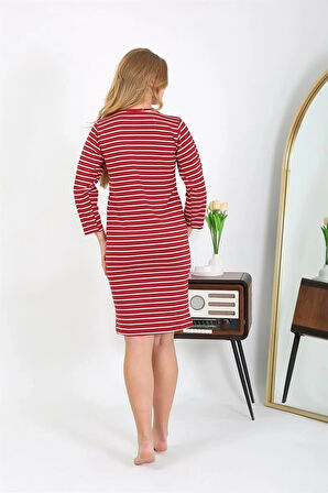 Giyim Pamuk Ev Elbisesi Tunik Gecelik Kırmızı