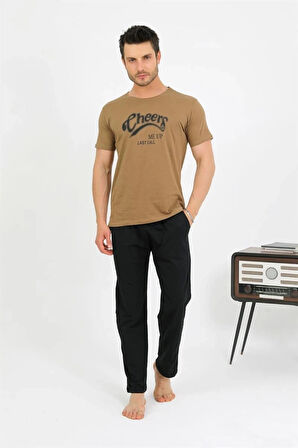 Giyim Erkek Pamuk Kısa Kol Pijama Takım Vizon