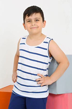 Giyim Erkek Çocuk Sıfır Kol Şortlu Beyaz Penye Pijama Takımı