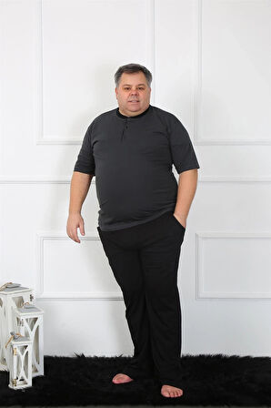Giyim Büyük Beden Erkek Antrasit Penye Pijama Takım