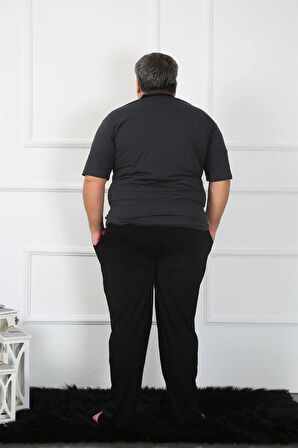 Giyim Büyük Beden Erkek Antrasit Penye Pijama Takım