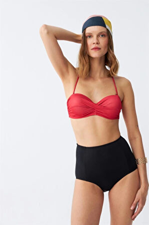 Giyim Kadın Straplez Kırmızı Yüksek Bel Bikini Takımı