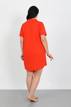 Giyim Büyük Beden Penye Düğmeli Nar Çiçeği Tunik Gecelik