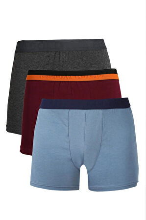 Giyim Erkek Penye 3'lü Boxer Füme-Bordo-İndigo