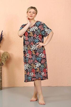 Giyim Kadın Kısa Kol Diz Altı Over Size Ev Elbisesi - Geceliği