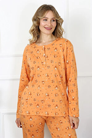 Giyim Kadın 4XL-5XL-6XL-7XL-8XL Büyük Beden Uzun Kol Pijama Takım Turuncu