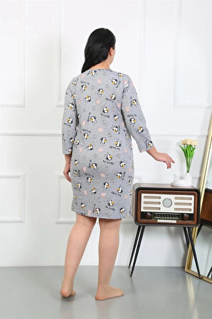 Giyim Kadın Büyük Beden Penye Gecelik Ev Elbisesi Gri
