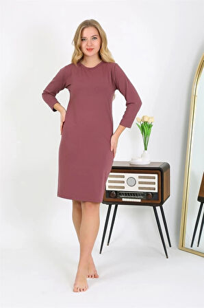 Giyim Pamuk Ev Elbisesi Tunik Gecelik Mürdüm