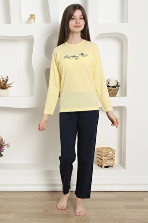 Giyim Kız Çocuk Penye Pijama Takım Sarı