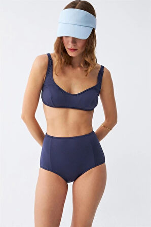 Giyim Kadın Basic Lacivert Pedli Yüksek Bel Bikini Takımı