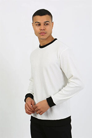 Giyim Erkek Uzun Kol Manşetli Paça Penye Pijama Takımı Beyaz