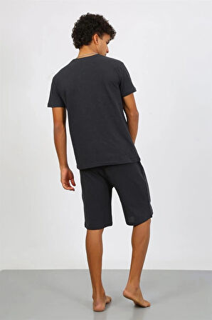 Giyim Erkek Pamuk Lakost Alt Üst Kaprili Pijama Takım Füme