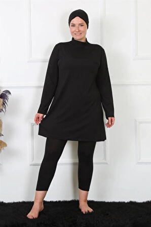 Giyim Tam Kapalı Büyük Beden Siyah Mayo