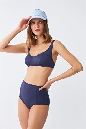 Giyim Kadın Basic Lacivert Pedli Yüksek Bel Bikini Takımı