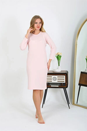 Giyim Pamuk Ev Elbisesi Tunik Gecelik Somon