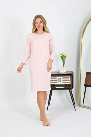 Giyim Pamuk Ev Elbisesi Tunik Gecelik Somon