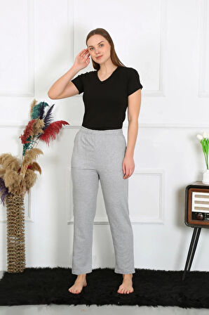 Giyim Kadın Pamuk Cepli 3 İplik Alt Eşofman Gri