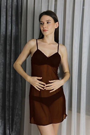 Giyim Kadın Fantezi Tül Gecelik Kahve