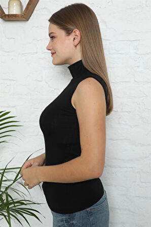 Giyim Bayan Sıfır Kol Yarım Balıkçı Yaka Body Siyah