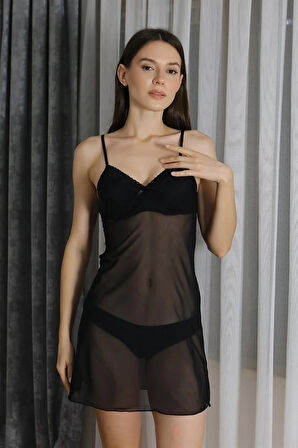 Giyim Kadın Fantezi Tül Gecelik Siyah