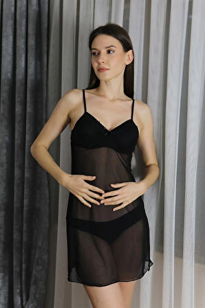 Giyim Kadın Fantezi Tül Gecelik Siyah