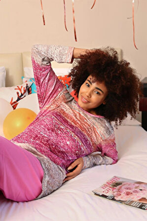 Giyim Kadın Uzun Kol Penye Pijama Takım Fuşya