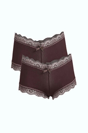 Giyim Kadın Pamuklu 2li Boxer Kahve