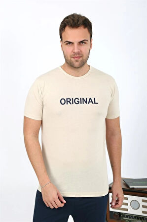 Giyim Erkek Kısa Kol Penye Pijama Takımı Krem