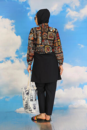 Giyim Kadın Pantolonlu Desenli Tam Tesettür Mayo Lacivert