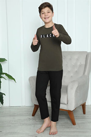 Giyim Erkek Çocuk Penye Pijama Takım Haki