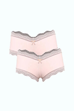 Giyim Kadın Pamuklu 2li Boxer Pudra