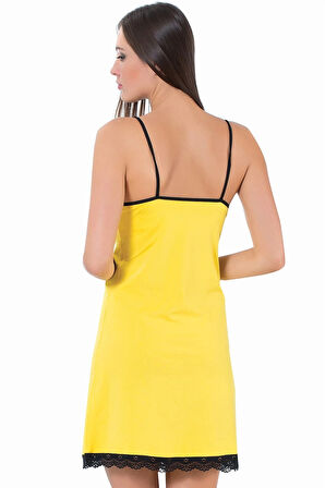 Giyim İp Askılı Gecelik Sarı - Siyah