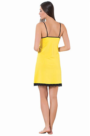 Giyim İp Askılı Gecelik Sarı - Siyah