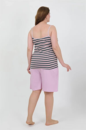 Giyim Kadın Büyük Beden İp Askılı Penye Şortlu Takım Lila