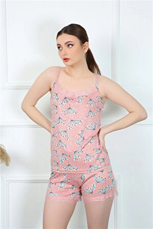 Giyim Kadın İp Askılı Şortlu Takım Somon