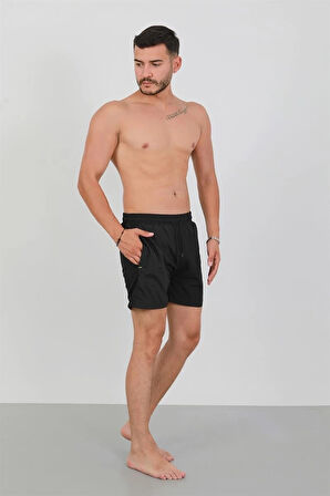 Giyim Erkek Fermuarlı Cepli Deniz Şortu Siyah