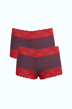 Giyim Kadın Pamuklu 2li Boxer Mürdüm