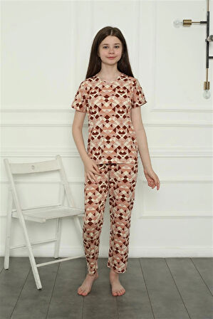 Giyim Kız Çocuk Penye Pijama Takım Sütlü Kahve
