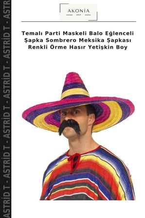 Temalı Parti Maskeli Balo Eğlenceli Şapka Sombrero Meksika Şapkası Renkli Örme Hasır Yetişkin Boy