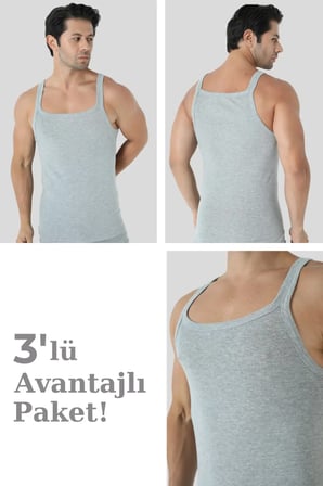 Özel Seri Erkek Gri İnce Askılı Atlet 3'lü Paket Eşe Hediye Kolsuz Tişört Puset Ürünü