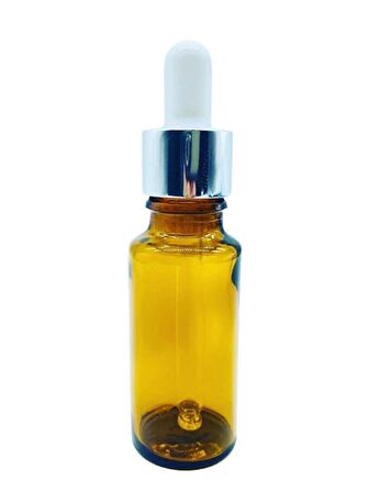 20ML CAM AMBER ŞİŞE GÜMÜŞ KAPAK TOP UÇ CAM DAMLALIKLI (10 ADET)