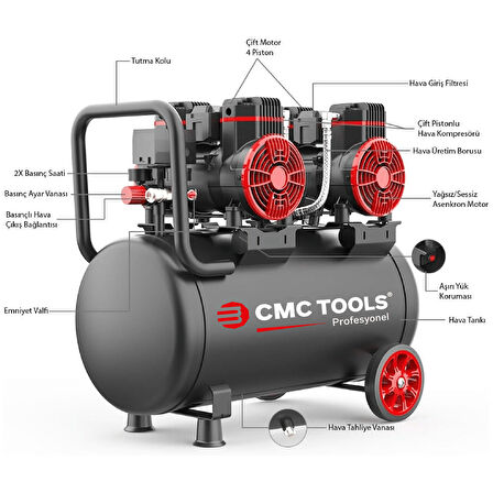 CMC CMC-0913 50 Litre Sessiz Yağsız Hava Kompresörü 4 Hp