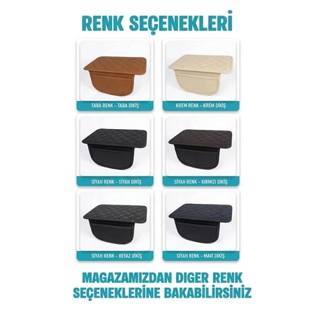 KİA EV3 Uyumlu Cepli Deri Kolçak Minderi Koruyucu Örtü Siyah Deri Beyaz Dikiş