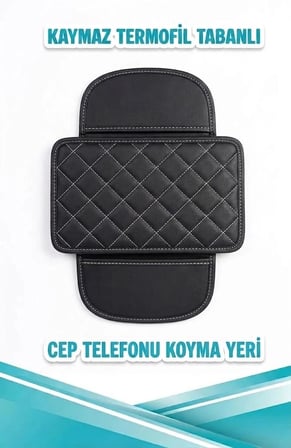KİA EV3 Uyumlu Cepli Deri Kolçak Minderi Koruyucu Örtü Siyah Deri Beyaz Dikiş