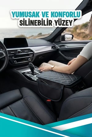TOYOTA FORTUNER Uyumlu Cepli Deri Kolçak Minderi Koruyucu Örtü Siyah Deri Mavi Dikiş