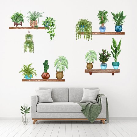 Lilmirik Raflı Saksılı Çiçek Tasarımlı Yapışkanlı Sticker Mc-480B
