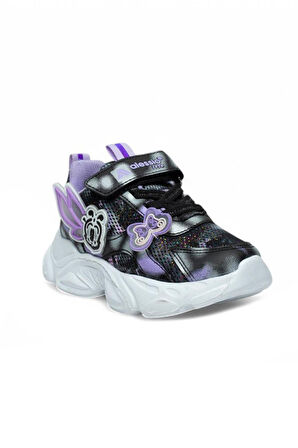 Alessio 034-25 Simli Kelebek Kız Çocuk Sneaker Lila Siyah Beyaz 26-30